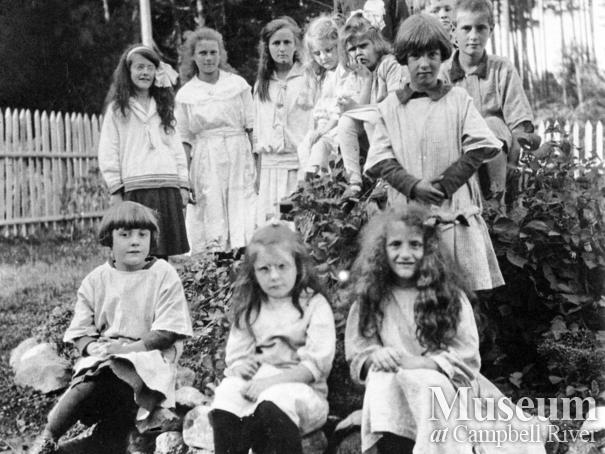 Group of school children at Mansons Landing, Cortes Island